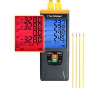 Registrador de Datos de Temperatura Termopar Tipo K de 4 Canales 328~2498℉ (-200~1370℃) con Alarmas Audibles/Visuales, Seguridad GLP, 48K Registros Pared | Escritorio para Laboratorio, Industrial