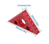 Regla angular de precisión de 45/90 grados con e métrica, fabricada en aleación de aluminio y con grosor redo. Herienta multifuncional for trabajar la madera.(Rot)