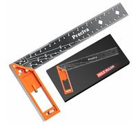 Regla cuadrada para carpintería de 12 pulgadas, regla de ángulo recto Preciva herramienta de diseño cuadrado, cuenta con hoja de acero inoxidable, reborde retráctil, espaciado de muescas de 1/16