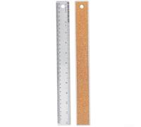 Regla de acero inoxidable de 30 cm con respaldo de corcho antideslizante para medición de precisión, marcas de cm/in grabadas transparentes, agujero para colgar para almacenamiento, para redactar