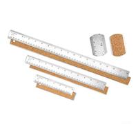 Regla de acero inoxidable de 30 cm con respaldo de corcho antideslizante para medición de precisión, marcas de cm/in grabadas transparentes, agujero para colgar para almacenamiento, para redactar