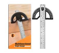 Regla de ángulo de acero inoxidable, medidor de ángulo ajustable con herramienta de medición de 0 a 180 grados para mejoras del hogar, color negro, 8 pulgadas