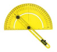 Regla de ángulo oscilante de plástico, transportador de 180 grados con nivel de burbuja verde para tareas de ingeniería de medición y diseño de carpintería, color amarillo, tamaño de 310 mm, kit de