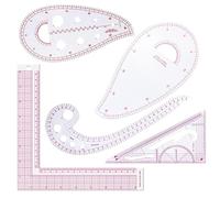 Regla de Costura y Patronaje - Set de 5 Piezas en Forma de L para Métrica, Curva y Papel - Herramienta de Sastre para Ropa (Rosado)