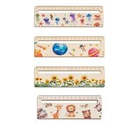 Regla De Madera De 4 Piezas, Regla De Madera Impresa Con Dibujos Animados, Regla De Dibujo Geométrico, Regla De Ayuda Para La Lectura, Regalo De Regreso A La Escuela Para Niños