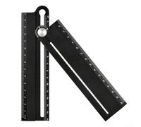 Regla reversible multifuncional, herramienta de medición de ángulo de aleación de aluminio con escalas grabadas, transportador ergonómico para carpintería, construcción, dibujo, negro, 65 x 40 mm