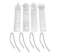 Regla Stencil Metálica Multifuncional Portátil, 4 Plantillas de Patrones de Dibujos Animados, Marcador para Pintura - Diseño Hueco Creativo, Uso Escolar y Manualidades