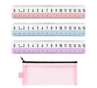 Regla Transparente De 3 Piezas, Estuche De Malla De 1 Pieza, Regla Para Niños, Mini Regla, Regla De Doble Escala, Regla De Dibujo Para Estudiantes, Regla De Medición Irrompible De 15 Cm