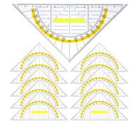 Regla Triangular Multifuncional, 10pcs Regla De Plastico Dibujo, Geometría Triangular con Mango, Tablero Transportador de Angulos Medición Portátil, para Estudiantes Oficina