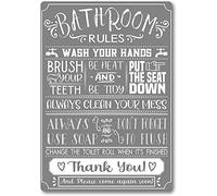 Reglas de baño para inodoro. Lávate las manos, cepilla tus dientes. Deja el asiento hacia abajo. Limpia. Descarga. Letrero vintage de estaño hippie para decoración de pared, sala de arte, hogar