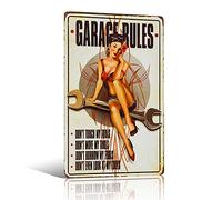 Reglas de Garaje Regla Regla Pin Up Girl Retro Vintage Decoración Metal Letrero Gran Herramienta para el Garaje