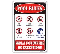 Reglas de piscina cartel exterior | Placa de aluminio de 20,3 x 30,5 cm | Decoración de piscina para exterior - para terraza, piscina, jardín, casa, piscina, gimnasio
