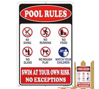 Reglas de piscina, seguridad de metal resistente a la intemperie, letrero de seguridad para piscina, patio, acera, natación, parque acuático, playa, casa de campo