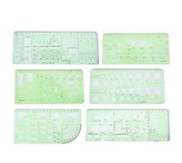 Reglas de Plantilla de Dibujo de Arquitectura Multifuncional Kit de Regla Hueca de Pintura DIY Herramientas de Dibujo de Plástico Profesional para Arquitectos Ingenieros ((No. 3) Juego de 6 piezas)