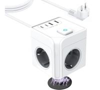Regleta 3 Compartimentos con USB, Cubo Base Magnética 7 en 1 Toma de Corriente Múltiple con 2 USB-C y 1 USB-A, 3680W/16A, Adaptador de Toma de Corriente de Pared para Oficina, Hogar