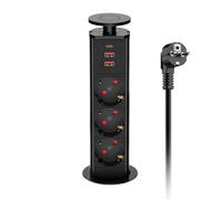 Regleta 3 Enchufes con USB C, Ohuo Regleta Multienchufe Retráctil con 3 Puertos USB, Torre de Enchufes Vertical Empotrable para Encimera de Cocina o Escritorio, Cable 1.8 m