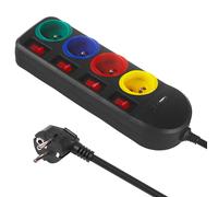 Regleta 4 tomas + USB A/C Cable alargador con interruptores 250 V CA/10 A 1,5m