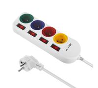 Regleta 4 tomas + USB A/C Cable alargador con interruptores 250 V CA/10 A 1,5m