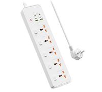 Regleta 5 Enchufes con USB, Enchufes Universales Extension Electrica | Protección contra Sobrecargas,Interruptor Individual, 3250W, 2M Alargadera Compatible con Enchufes UE, EE, UU, UK, AU, CN, JP