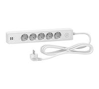 Schneider Electric ST945U3W Base Multienchufe de 5 Tomas con 2 USB, Cable 3 m, Blanco