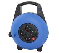 Regleta Alargadera Enrollacables 4 Tomas 15m 16A Azul con Protección Infantil y Contra Sobrecalentamiento