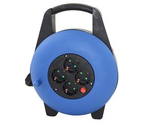 Regleta Alargadera Enrollacables 4 Tomas 15m 16A Azul con Protección Infantil y Contra Sobrecalentamiento