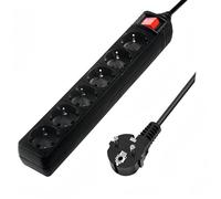 Regleta alargador de enchufes, base multiples de 3, 4, 5, 6 enchufes tipo Schucko con interruptor, 16a/250v 3680w, cable 3g1.5m㎡ lontitud 1,5m, 3m o 5m, uso interior, color negro (1,5m, 4 tomas)