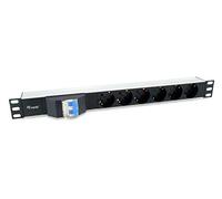 REGLETA ALIMENTACION ALUMINIO RACK 19- 1U 6 TOMAS TIPO SHUCKO EURO CON MAGNETOTERMICO CABLE 1.8m