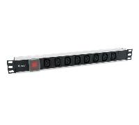 REGLETA ALIMENTACION ALUMINIO RACK 19" 1U 8 TOMAS TIPO C13 IEC320 CON INTERRUPTOR CABLE 1.8m