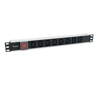REGLETA ALIMENTACION ALUMINIO RACK 19- 1U 8 TOMAS TIPO C13 IEC320 CON INTERRUPTOR CABLE 1.8m