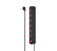 Hama | Regleta 6 Tomas con Interruptores Individuales e Interruptor General - Protección contra Sobretensión - Tomas Giradas 90° - Cable de 1,4 m - Negro