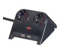 Brennenstuhl Regleta de enchufes de escritorio con 2 enchufes y USB, color negro (1,8 metros)