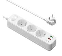 Regleta con 2 USB (PD 20 W) y 1 Tpye-C, 2 m, 3 enchufes múltiples con interruptor, distribuidor con cable flexible, regleta para oficina, hogar, viajes