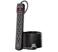 Regleta con Cable Largo - Estación de Carga de 6 Enchufes para Escritorio | Regleta Plana con Cable de Extensión de 1.5 m, 2 USB y 1 Tipo C | para Escritorio Hogar Residencia Universidad Computadora P