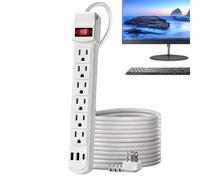 Regleta con Cable Largo | Estacion De Carga Para Escritorio Con 6 Tomas Y Enchufe Plano | Cable de Extensión de 1.5m con Enchufe Plano, 2 USB y 1 Puerto Tipo C - Para Escritorio, Pared, RV Y Dispositi