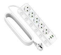 Regleta con conmutación individual, enchufe múltiple con 2 USB-A y 1 USB C, 8 en 1 distribuidor de enchufes múltiples, regleta de protección contra sobretensiones para el hogar y la oficina (blanco)