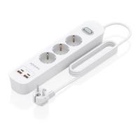 AISENS - ASPS-2A2C10-W - REGLETA DE ENCHUFES MULTIFUNCION con 3 Tomas + Cargador PD3.0 20W 2xUSB-C, 2xUSB-A, 1.4M, Blanco