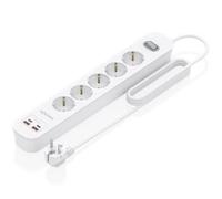 AISENS - ASPS-2A2C14-W - REGLETA DE ENCHUFES MULTIFUNCION con 5 Tomas + Cargador PD3.0 20W 2xUSB-C, 2xUSB-A, 1.4M, Blanco
