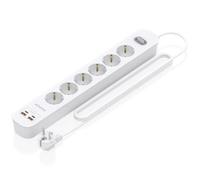 AISENS - ASPS-2A2C16-W - REGLETA DE ENCHUFES MULTIFUNCION con 6 Tomas + Cargador PD3.0 20W 2xUSB-C, 2xUSB-A, 1.4M, Blanco