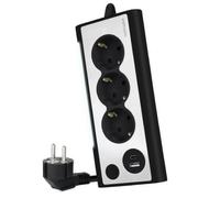 Nanocable Regleta de Sobremesa con Interruptor 3 Tomas Schuko + 2 USB 1.5m Plata/Negro