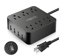 Regleta con USB, mibote Smart 4 Outlet Surge Protector de alimentación Strip with 4 puerto USB cargador 6 ft Cable de alimentación 2500 W 100 - 240 V para viajes, TV, ordenador, Transformers, Power