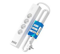 Regleta conectada (Tipo E), 16A Regleta WiFi Compatible con Apple HomeKit, Alexa y Google Home (4 Tomas de CA y 4 Puertos USB), Regleta Inteligente con Control de Voz y Control Remoto