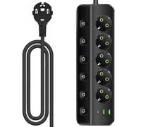 Regleta conmutable individualmente, con 2 USB-A y 1 USB C, 8 enchufes, protección contra sobretensiones para el hogar y la oficina (negro)