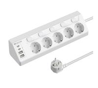 Regleta conmutable individualmente con carga rápida USB-C, 9 en 1, enchufe esquinero, enchufe de mesa, 5 AC + 4 USB, cable de 2 m, protección contra sobretensiones para escritorio, cocina