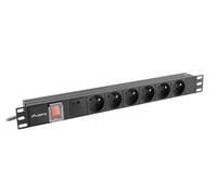 Lanberg PDU-06E-0200-BK 1U Regleta Monofásica 6 Salidas Tipo E Aluminio Conmutado 16A 200cm