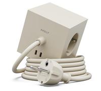 Regleta Cubo Magnética AVOLT Square 1 - Organiza Tus Enchufes en el Escritorio - 3 Enchufes y 2 Puertos - Diseño para Oficina y Hogar (Nomad Sand, USB-C 1.8m)