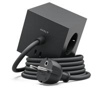 Regleta Cubo Magnética AVOLT Square 1 - Organiza Tus Enchufes en el Escritorio - 3 Enchufes y 2 Puertos - Diseño para Oficina y Hogar (Stockholm Black, USB-C 1.8m)