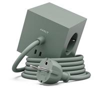 Regleta Cubo Magnética AVOLT Square 1 - Organiza Tus Enchufes en el Escritorio - 3 Enchufes y 2 Puertos - Diseño para Oficina y Hogar (Oak Green, USB-C 1.8m)