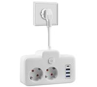 Regleta de 2 enchufes con USB, doble toma para toma de corriente, con interruptor, adaptador de toma de pared, regleta con 4 USB, toma de distribución con USB e interruptor