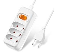 Regleta de 3 enchufes, con interruptor, orificio plano con cable 3 m, regleta de 1 a 3 enchufes europeos, regleta conmutable individualmente, para hogar y oficina, 625 W, 250 V/2,5 A, color blanco
